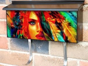 Native Girl with Feathers Townhouse Mailbox Cover