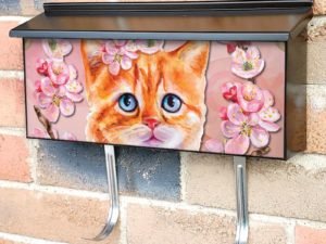 Cute Red Cat and Flower Wreath Townhouse Mailbox Cover