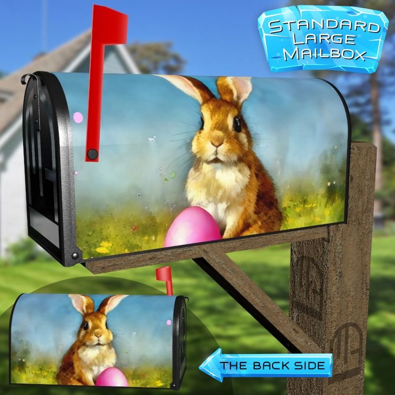 Easter Bunny with a Pink Egg Decorative Rural Farm Mailbox Cover