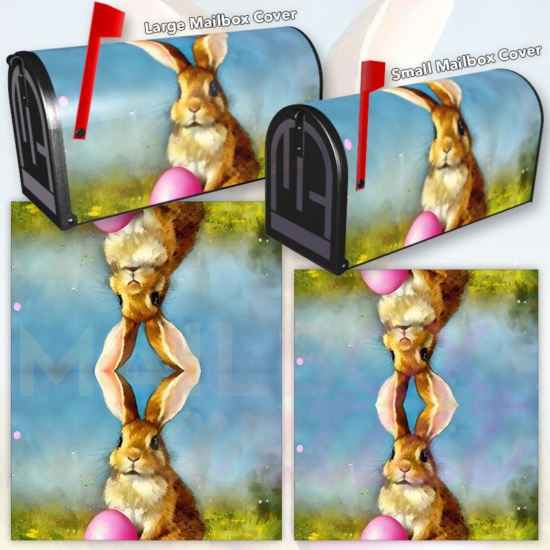Easter Bunny with a Pink Egg Decorative Rural Farm Mailbox Cover - Image 3