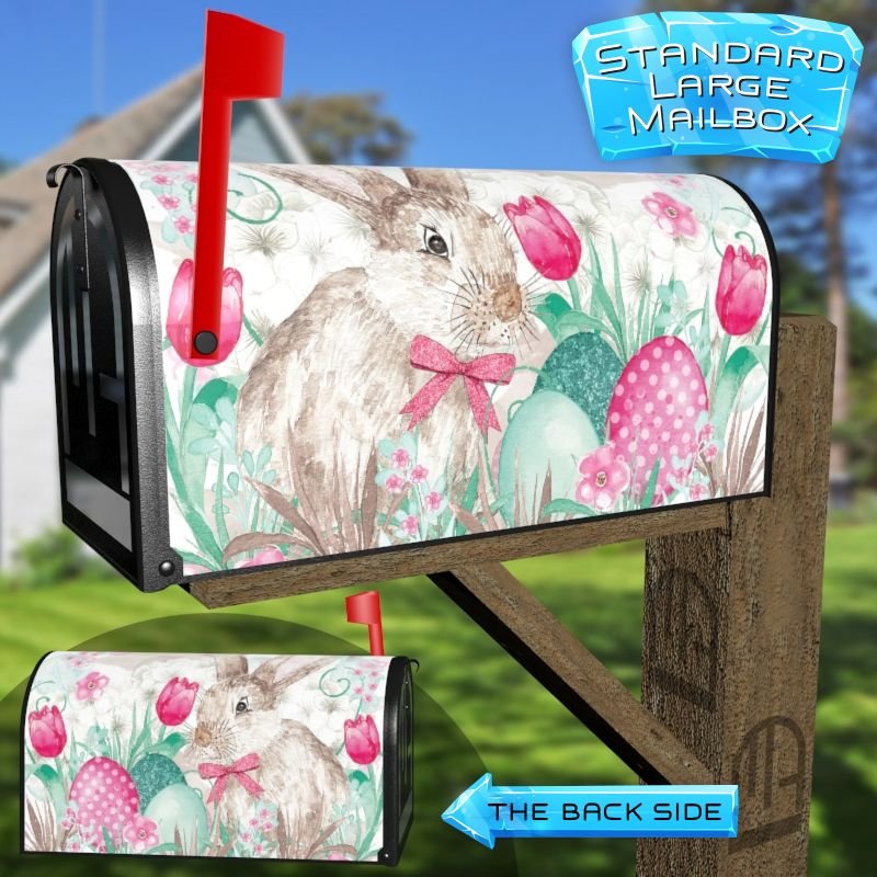 Easter Bunny with Eggs and Tulips Decorative Rural Farm Mailbox Cover