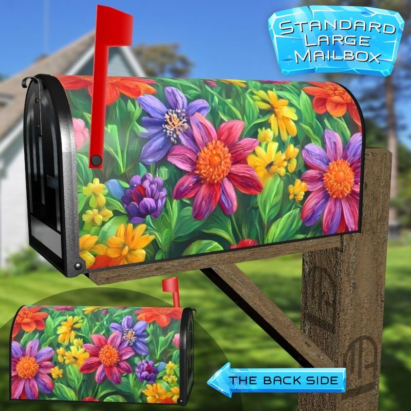 Colorful Summer Garden Flowers Decorative Rural Farm Mailbox Cover