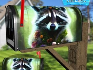Raccoon with Flowers #2 Decorative Rural Farm Mailbox Cover
