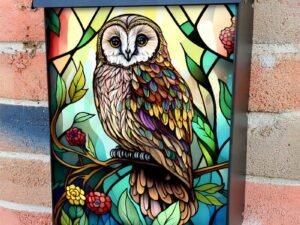 Stained Glass Owl Design Colonial Mailbox Cover