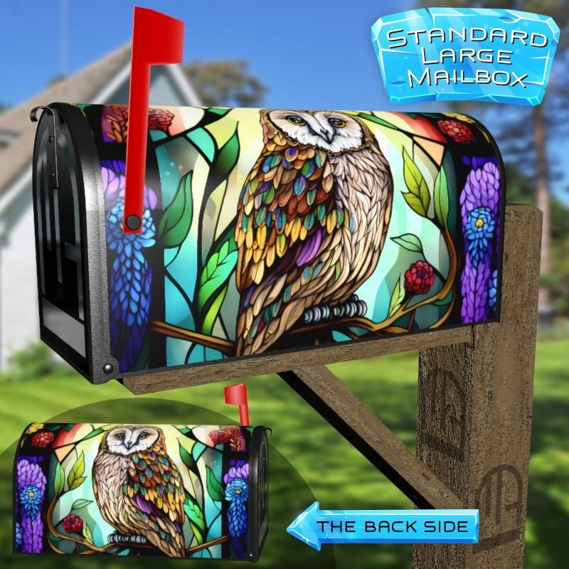 Stained Glass Owl Design Decorative Rural Farm Mailbox Cover