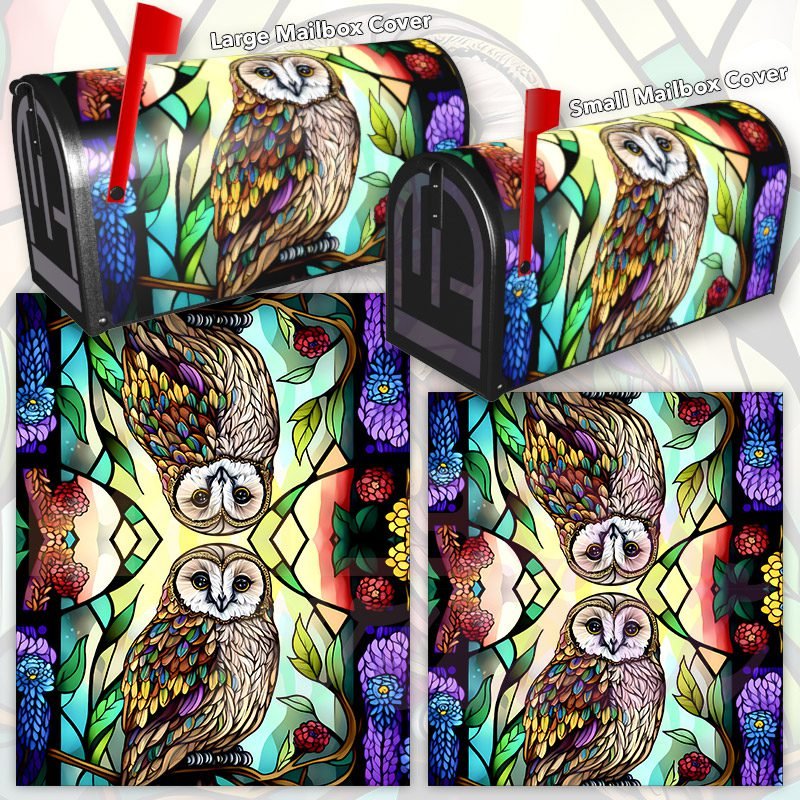 Stained Glass Owl Design Decorative Rural Farm Mailbox Cover - Image 3