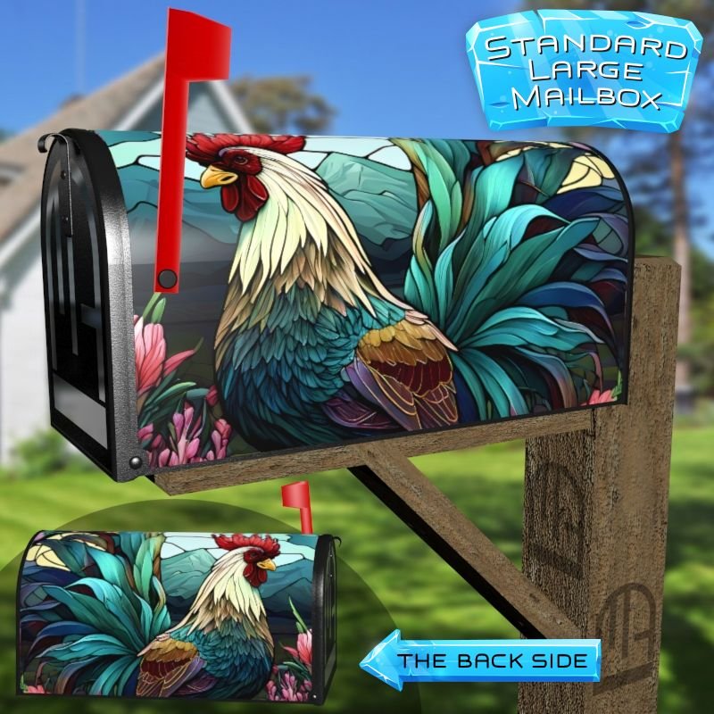 Stained Glass Rooster Design Decorative Rural Farm Mailbox Cover