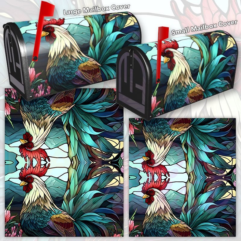 Stained Glass Rooster Design Decorative Rural Farm Mailbox Cover - Image 3