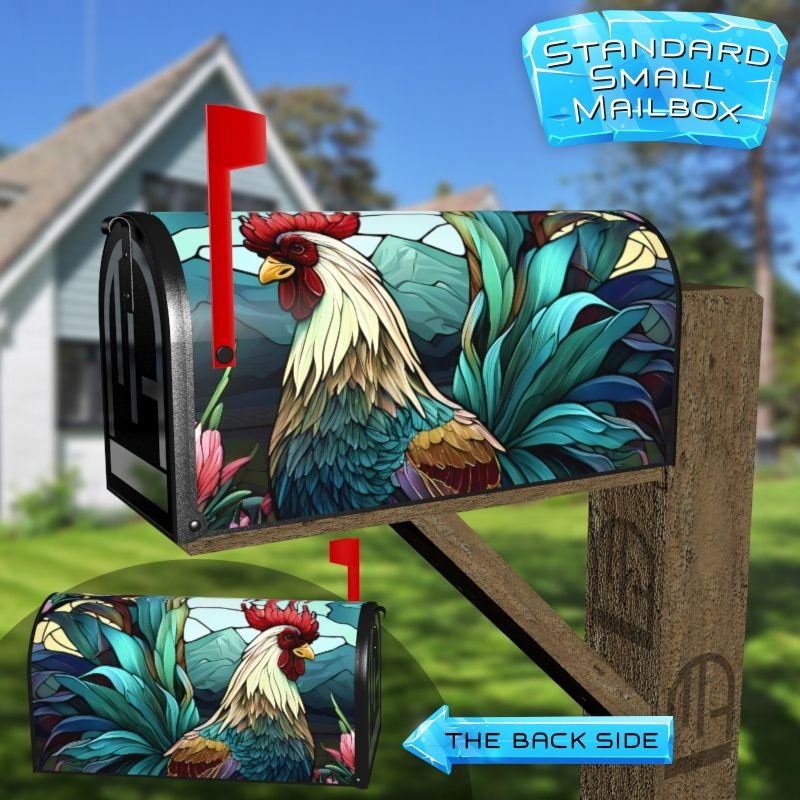 Stained Glass Rooster Design Decorative Rural Farm Mailbox Cover - Image 2