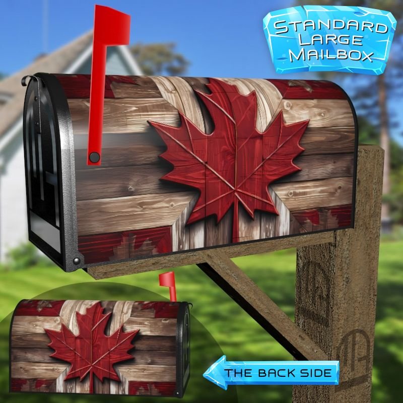 Canadian Flag on Wood Pattern Decorative Rural Farm Mailbox Cover