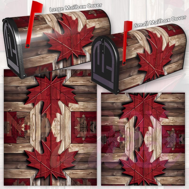 Canadian Flag on Wood Pattern Decorative Rural Farm Mailbox Cover - Image 3