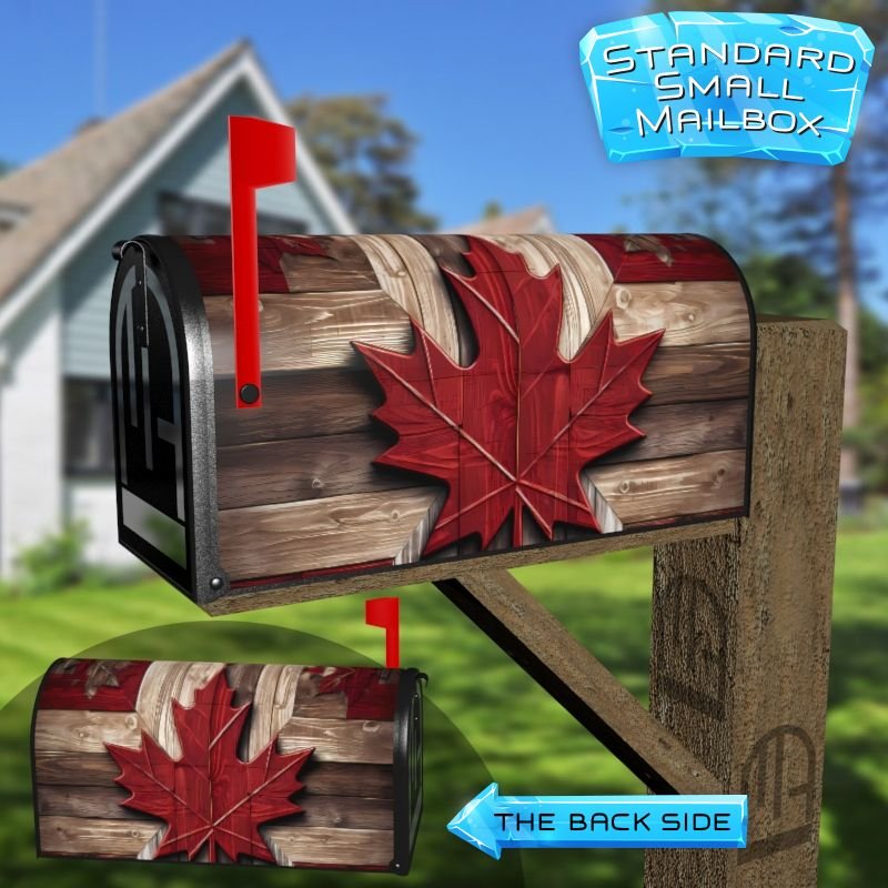 Canadian Flag on Wood Pattern Decorative Rural Farm Mailbox Cover - Image 2