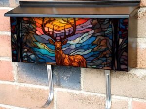 Stained Glass Deer Design Townhouse Mailbox Cover