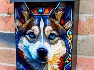 Stained Glass Husky Design Colonial Mailbox Cover