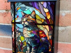Stained Glass Kitten Design Colonial Mailbox Cover