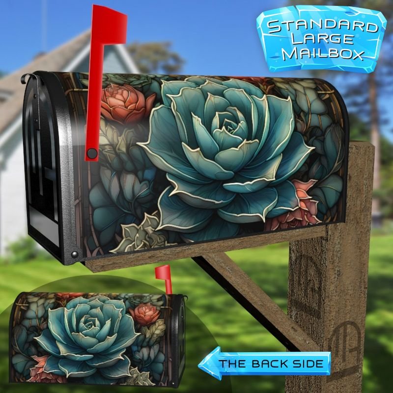 Stained Glass Succulents Design Decorative Rural Farm Mailbox Cover