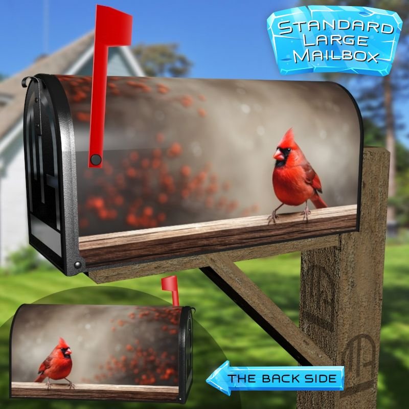 Red Cardinal On Wood Plank Decorative Rural Farm Mailbox Cover