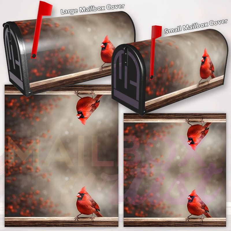 Red Cardinal On Wood Plank Decorative Rural Farm Mailbox Cover - Image 3