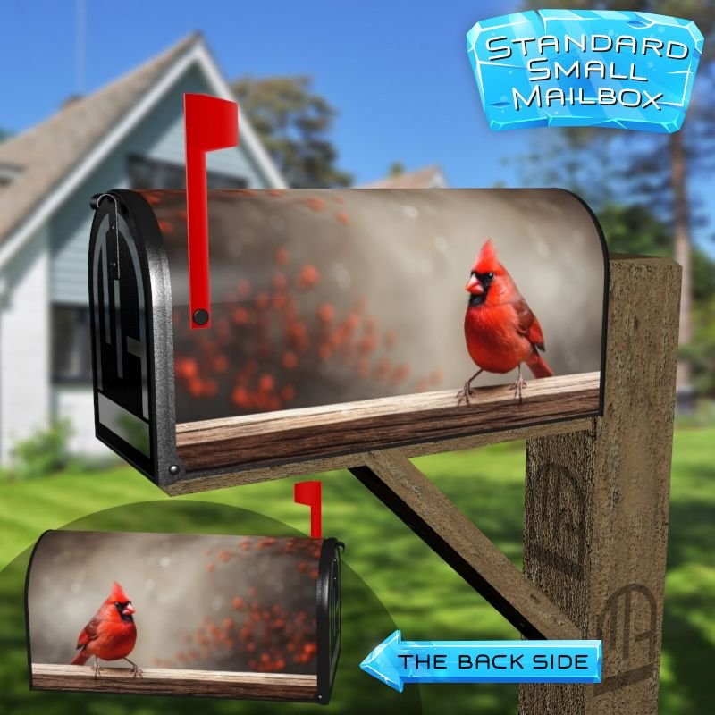 Red Cardinal On Wood Plank Decorative Rural Farm Mailbox Cover - Image 2