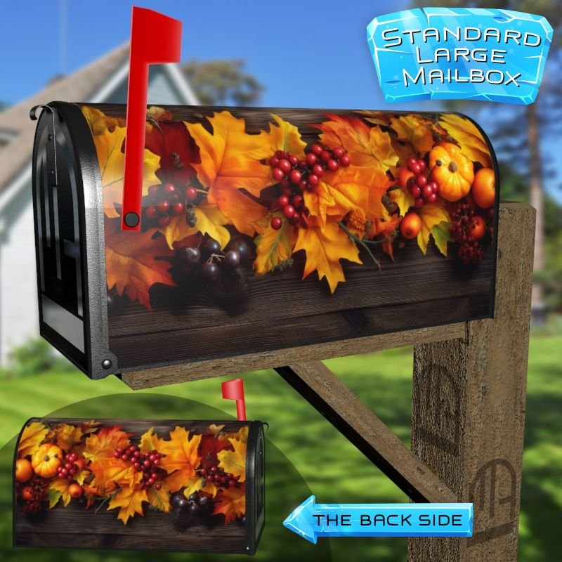 Festive Autumn And Thanksgiving Decor with Pumpkins on Wood Decorative Rural Farm Mailbox Cover