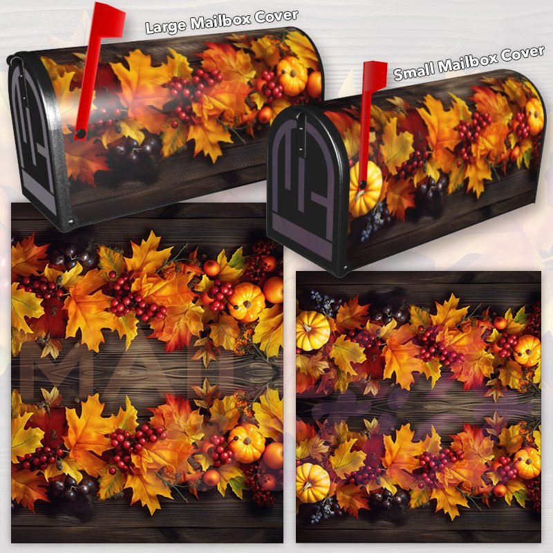 Festive Autumn And Thanksgiving Decor with Pumpkins on Wood Decorative Rural Farm Mailbox Cover - Image 3