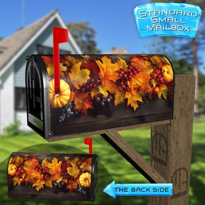 Festive Autumn And Thanksgiving Decor with Pumpkins on Wood Decorative Rural Farm Mailbox Cover - Image 2