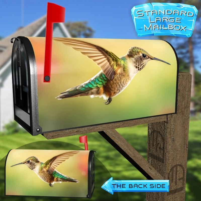 Beautiful Hummingbird Flying To Orange Pink Flower For Nectar Decorative Rural Farm Mailbox Cover