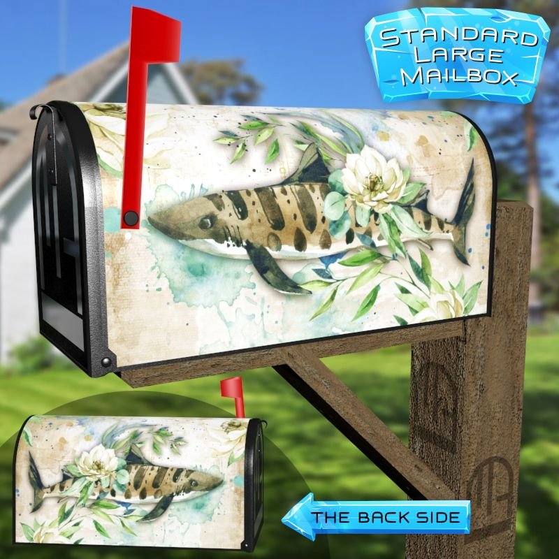 Vintage Shark and Flowers Decorative Rural Farm Mailbox Cover