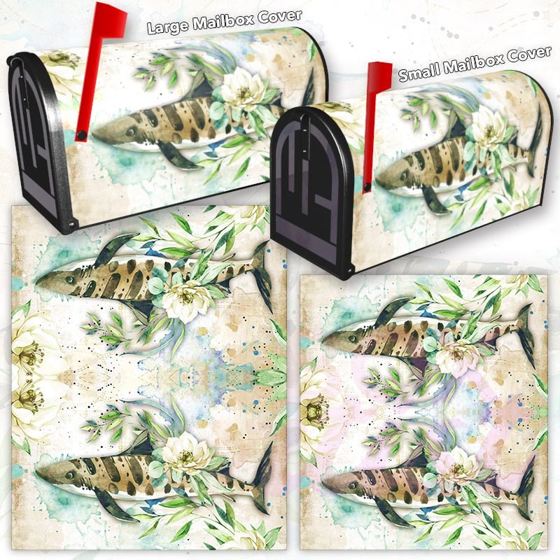 Vintage Shark and Flowers Decorative Rural Farm Mailbox Cover - Image 3