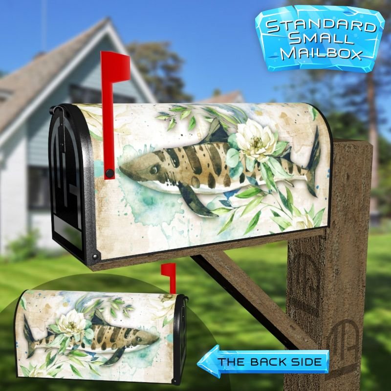 Vintage Shark and Flowers Decorative Rural Farm Mailbox Cover - Image 2