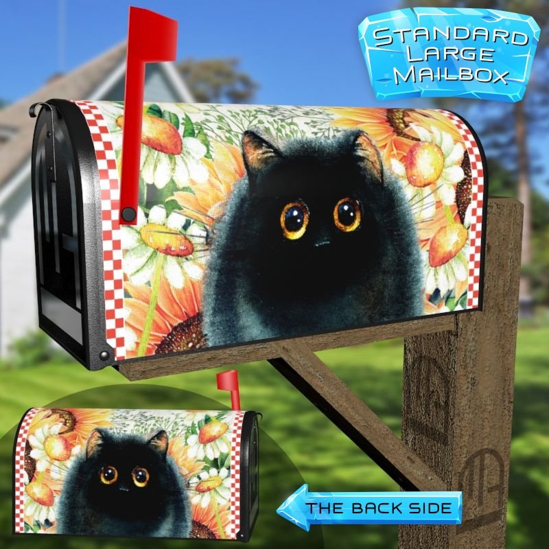 Little Black Kitten in the Garden Decorative Rural Farm Mailbox Cover