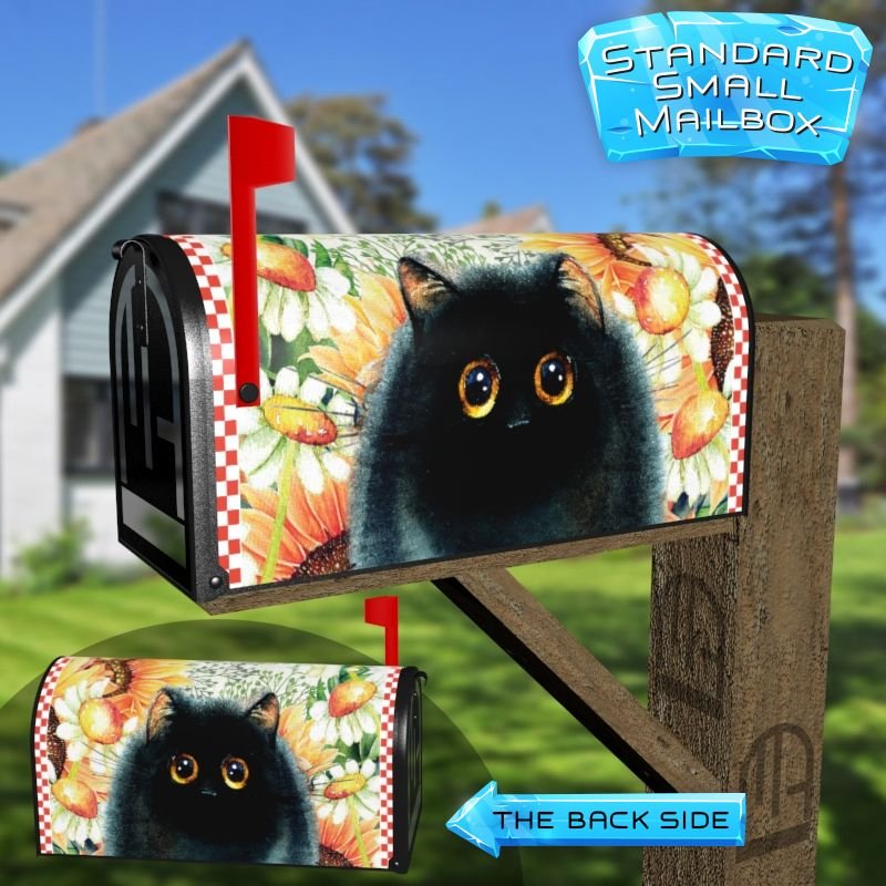 Little Black Kitten in the Garden Decorative Rural Farm Mailbox Cover - Image 2