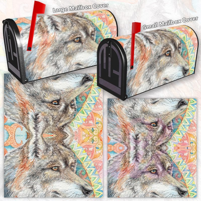 Beautiful Native Wolf and Mandala Decorative Rural Farm Mailbox Cover - Image 3