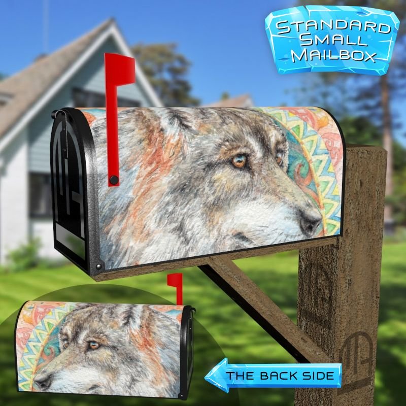 Beautiful Native Wolf and Mandala Decorative Rural Farm Mailbox Cover - Image 2