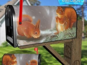 Little Red Winter Squirrels  Decorative Rural Farm Mailbox Cover