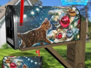 Kitten and the Christmas Tree #1 Decorative Rural Farm Mailbox Cover