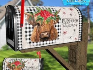 Farmhouse Christmas Cow Decorative Rural Farm Mailbox Cover