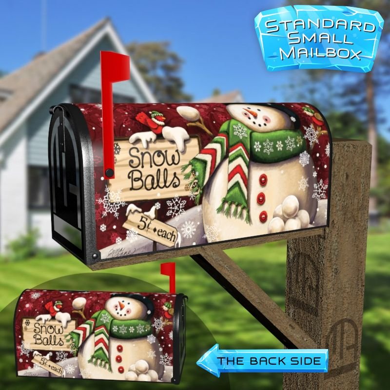 Snowman with a Sign and Cardinal Decorative Rural Farm Mailbox Cover - Image 2