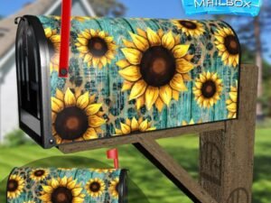 Sunflowers on Wood Pattern Decorative Rural Farm Mailbox Cover