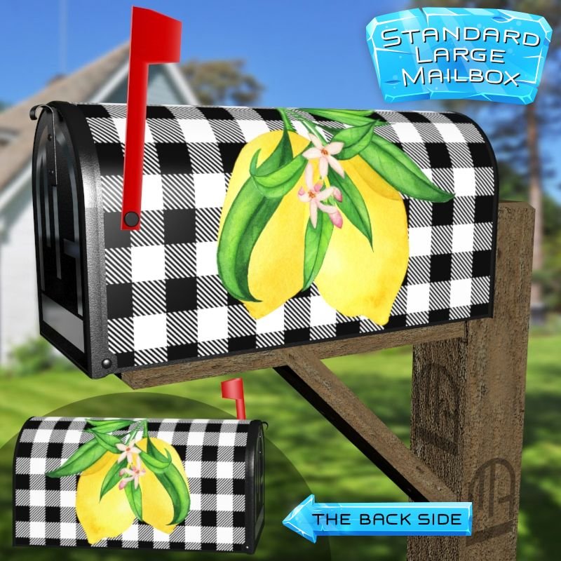 Lemon on Buffalo Plaid Pattern Decorative Rural Farm Mailbox Cover