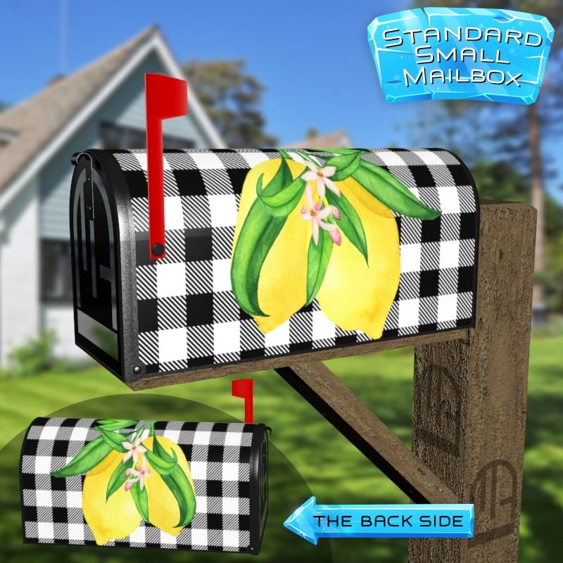 Lemon on Buffalo Plaid Pattern Decorative Rural Farm Mailbox Cover - Image 2