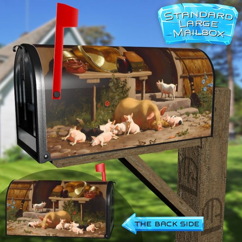 Sow and Her Piglets by C. Bogh Decorative Rural Farm Mailbox Cover