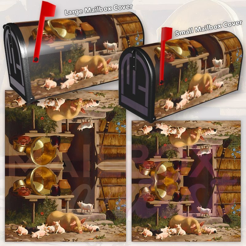 Sow and Her Piglets by C. Bogh Decorative Rural Farm Mailbox Cover - Image 3