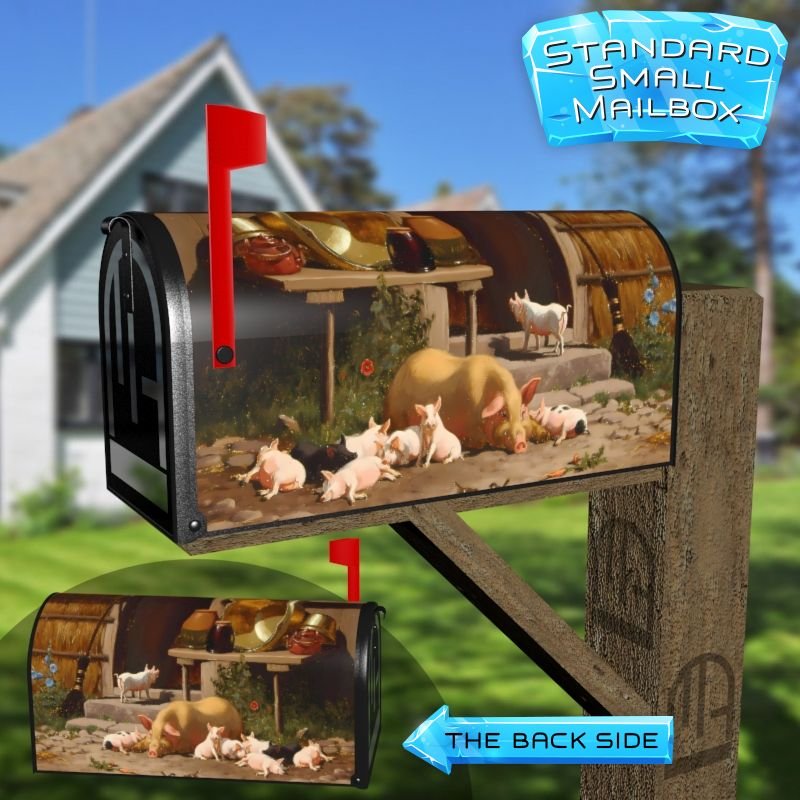 Sow and Her Piglets by C. Bogh Decorative Rural Farm Mailbox Cover - Image 2