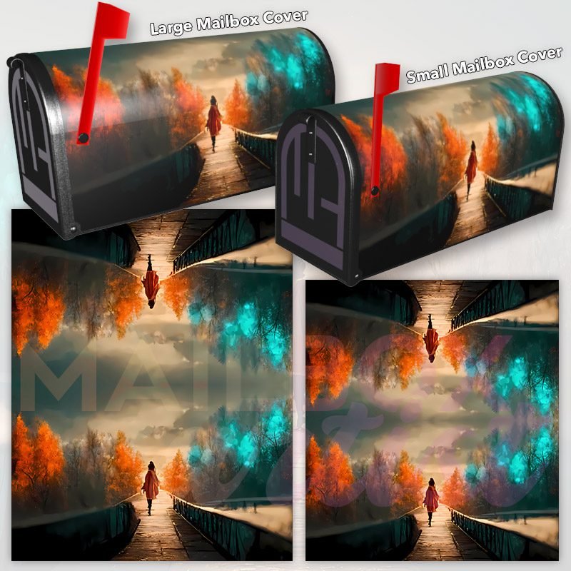 October Walk on the Foggy Bridge Decorative Rural Farm Mailbox Cover - Image 3