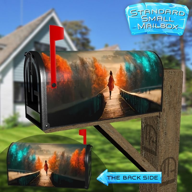 October Walk on the Foggy Bridge Decorative Rural Farm Mailbox Cover - Image 2