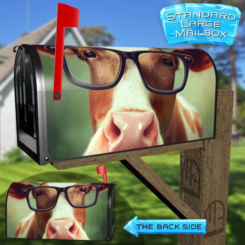 Cow in Eyeglasses #2 Decorative Rural Farm Mailbox Cover