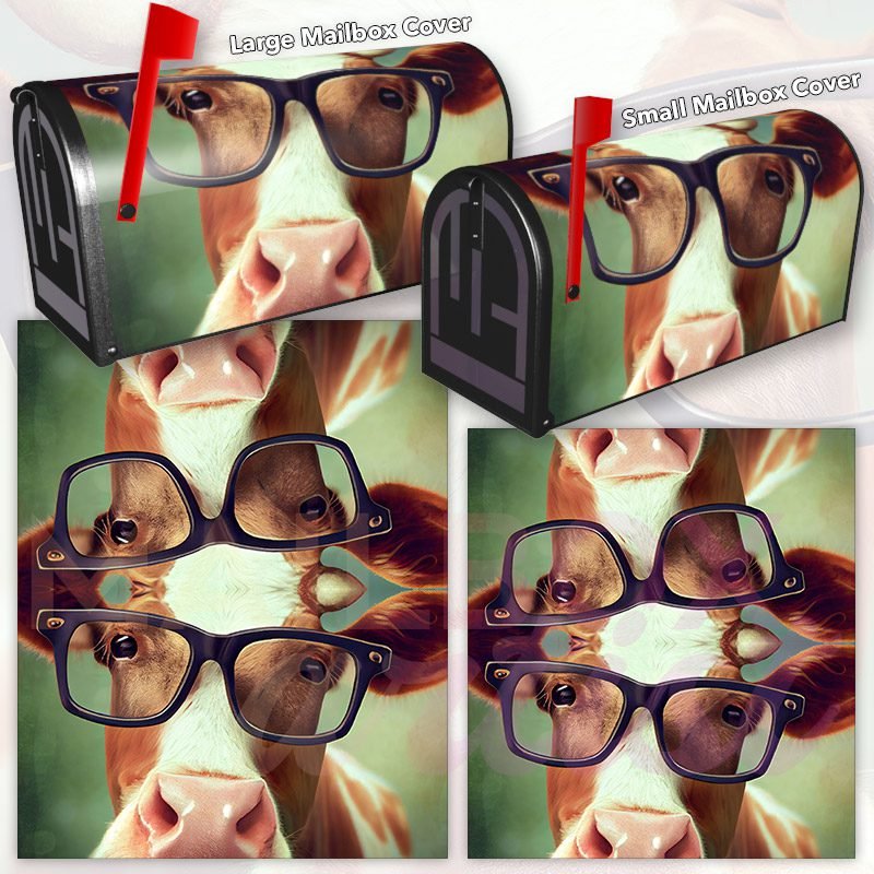 Cow in Eyeglasses #2 Decorative Rural Farm Mailbox Cover - Image 3