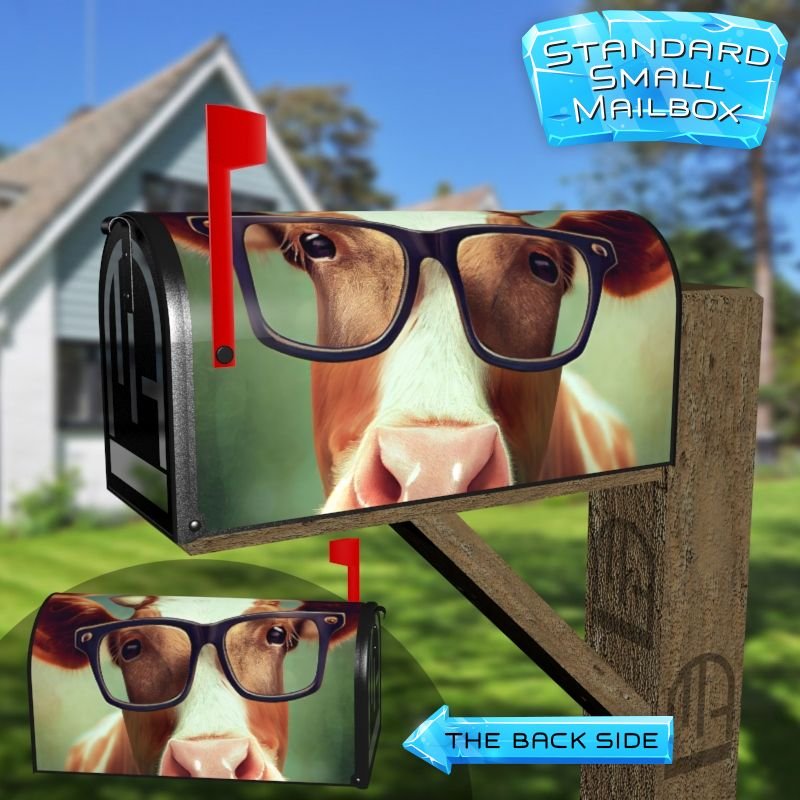 Cow in Eyeglasses #2 Decorative Rural Farm Mailbox Cover - Image 2