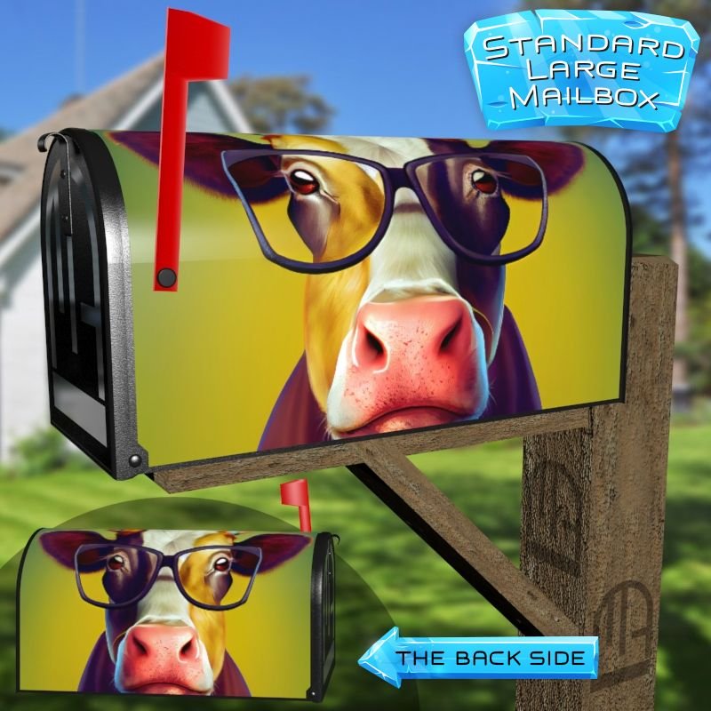 Cow in Eyeglasses #3 Decorative Rural Farm Mailbox Cover